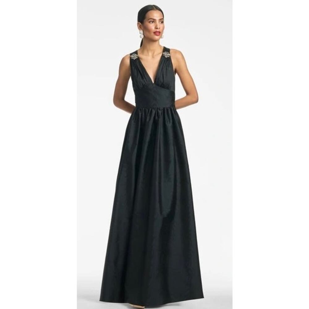 Sachin + Babi Black Sleeveless V-Neck Maxi Dress with Embellished Straps